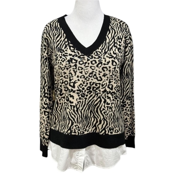 Calvin Klein Animal Print Sweater Shirt Tail Top Size Medium Zebra Leopard - Picture 1 of 5